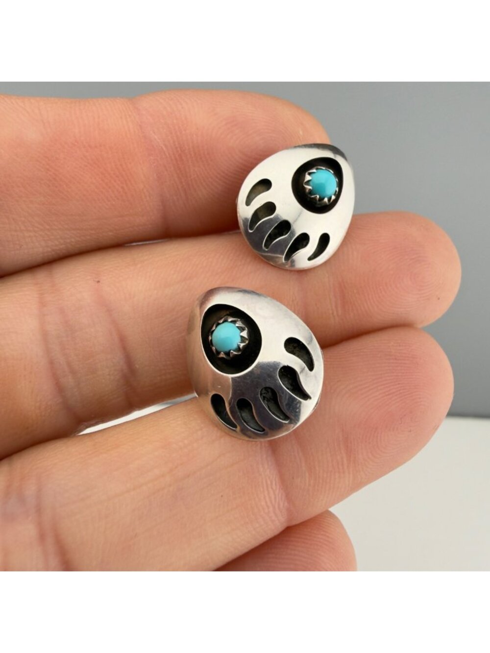 Vintage Tie Tack Pin Sterling Silver Turquoise Bear Paw 925 Set of 2 Southwest